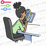 BlackWomanMagnifyingGlassSearchingInspectTabletiPadDataExamineScrutiniseTechSupportITDepartment.png