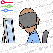 BaldManTurningAwayRearBackLookWatchSeeComputerForeground.png