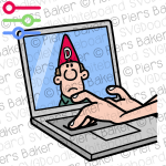 HandsTypeKeyboardLaptopComputerScreenMonitorManDunceStupidConeHatCyberBully.png