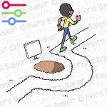 BlackWomanAvoidHazardHolePathSignpostWarning.png