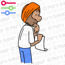 SikhTurbanManDocumentLetterPaperworkTurnWorryWorriedUnsureHandFingerMouthChinConsider.png
