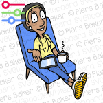 MayaSitRelaxTabletCoffeeHappySmileChilled.png