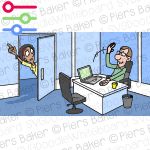 MayaReportManagerBossWorkplaceOfficeEnterWelcomeComplianceColleagueOpenDoorPointFingerAskQuestionDesk.png