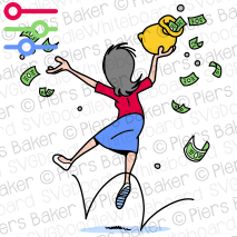 WomanLeapHappyJumpMoneyRichThrowAwaySpendExtravagantCoinsWealthy.png