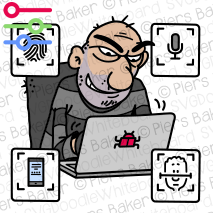 HackerScammerCrookThiefCriminalCloneCloningSecuritySneakLaptopComputerThumbprintIdentityFraudMicrophoneMobileCellAIFaceRecognitionVirusBugRansomware.png
