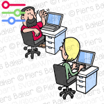 ManWomanWorkplaceWaveFriendlyHelloGreetHarassmentComplianceUnwantedAttentionDesktopComputersBusinessDepartment.png