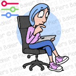 WomanReadingiPadTabletThinkingThoughtfulHappySmileChairWorkplaceConsider.png