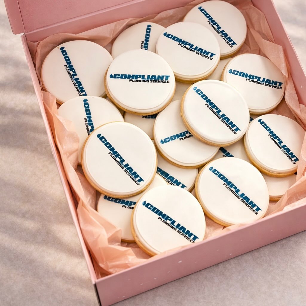 Branded cookies for Compliant Plumbing Services - because even the tradies deserve a sweet treat 👷🏻&zwj;♂️🍪

Custom logos, crisp finish, and baked to impress.

#corporatecookies #brandedtreat #melbournebaker