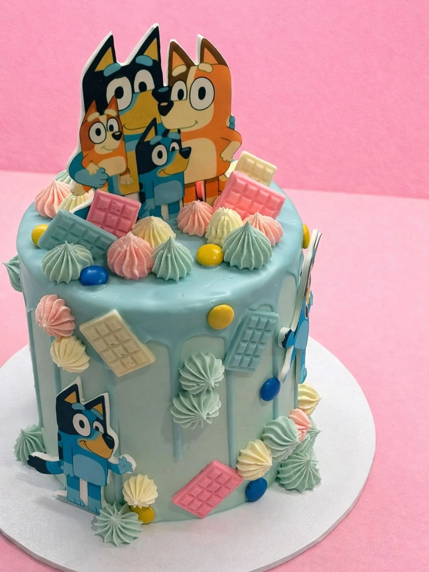 When Bluey meets a splash of pink 💙💗✨

Our client had a vision &bull; all things Bluey with a soft pop of pink to make it extra sweet&hellip; and we&rsquo;re obsessed with how it turned out! 🎂

Pastel textures, playful details, and everyone&rsquo;