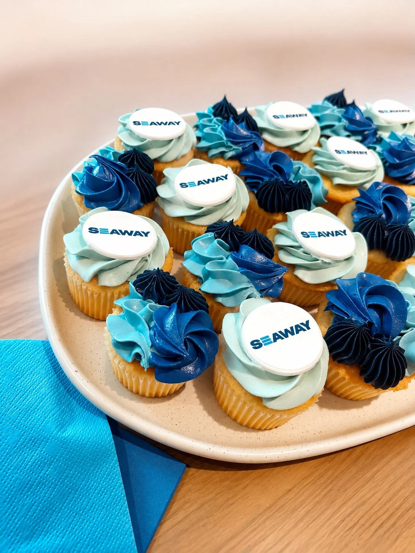 Spotted at today&rsquo;s corporate event 💙🧁✨

Our custom SEAWAY fancy corporate cupcakes looking right at home in their signature brand colours.

We love seeing our creations out in the wild &mdash; especially when they match the event this perfect