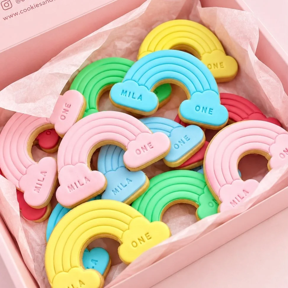 A little colour, a lot of sweetness 🌈✨

Our rainbow cookies are here to brighten up any celebration - because everything tastes better when it&rsquo;s colourful! 🍪💗

#personalisedcookies #rainbowcookies #birthday