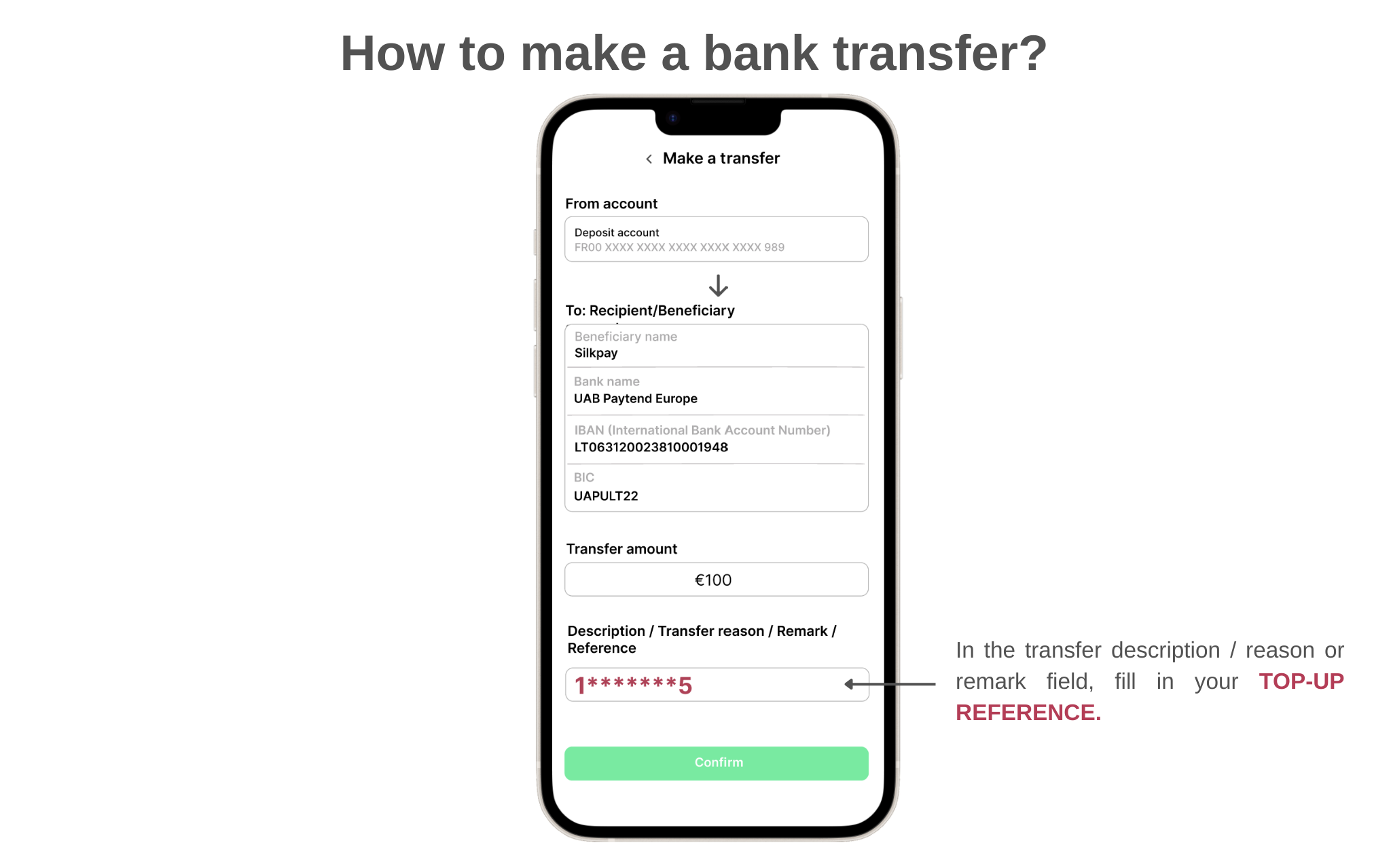 How to top-up my Virtual UnionPay Prepaid Card via bank transfer? — Silkpay .eu