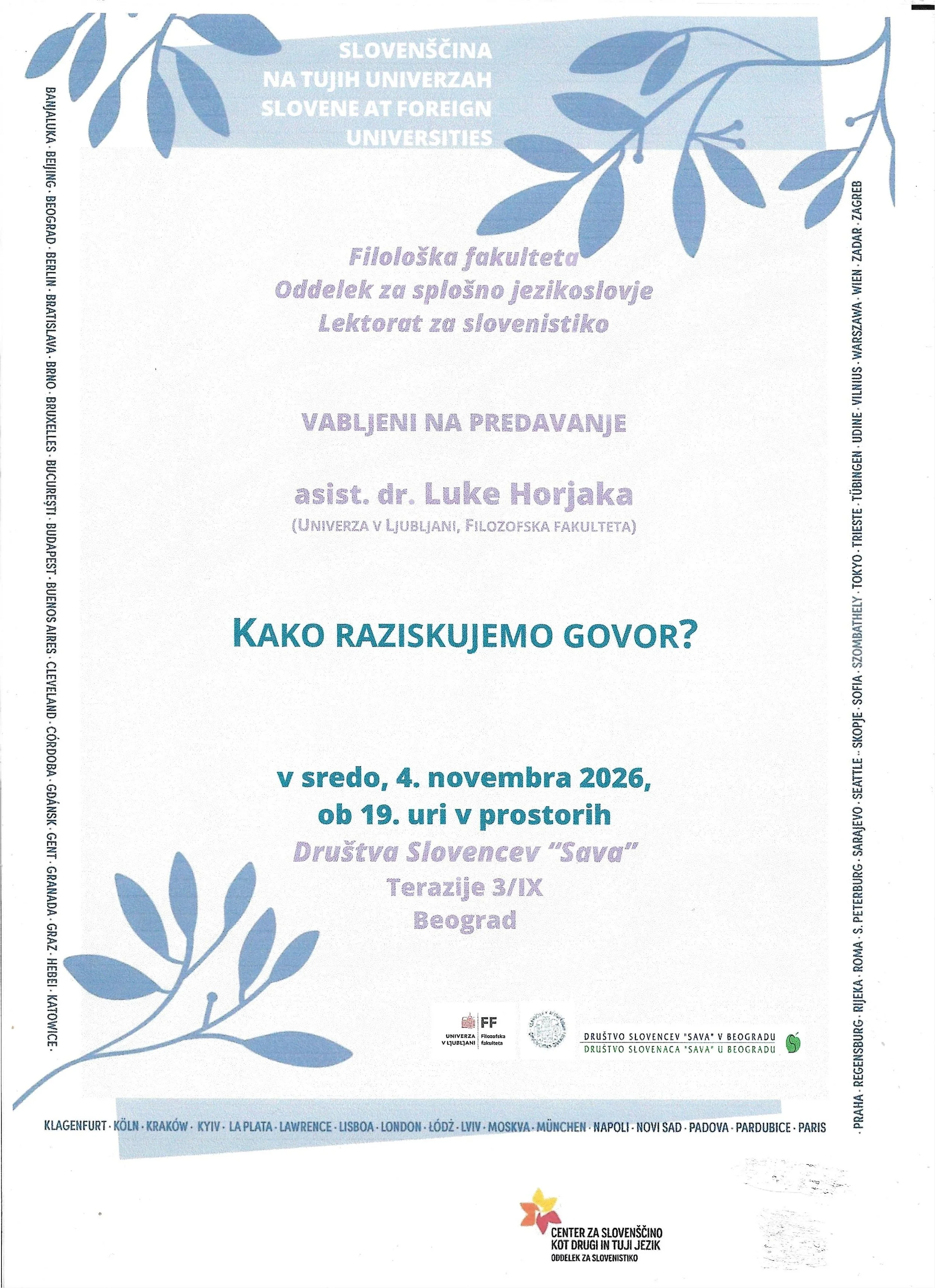 Predavanje dr. Luke Horjaka, v sredo, 4.11.2026, ob 19.uri