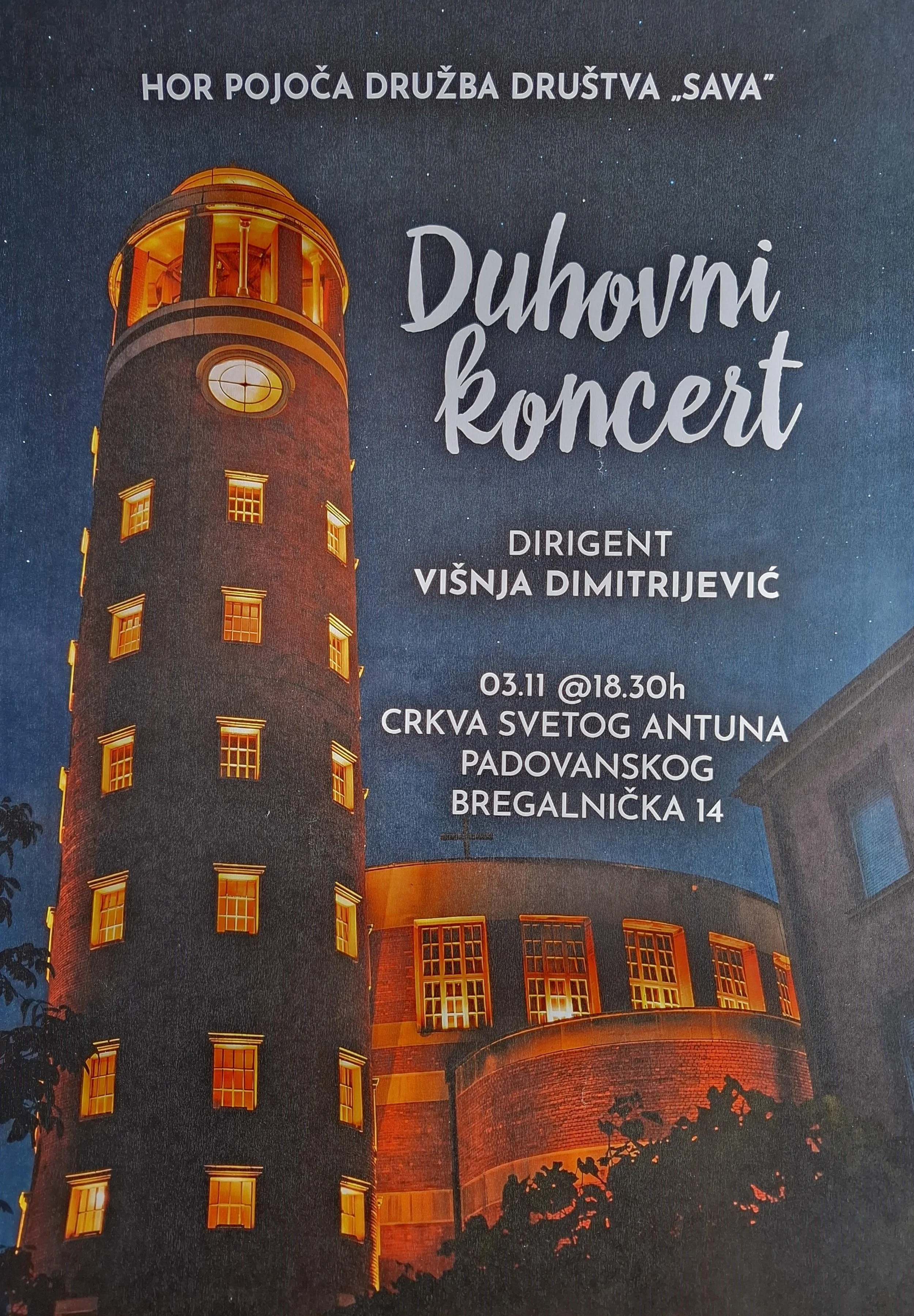 Duhovni koncert hora Pojoča družba u crkvi Svetog Antuna Padovanskog, 3.11.2026. u 18.30h