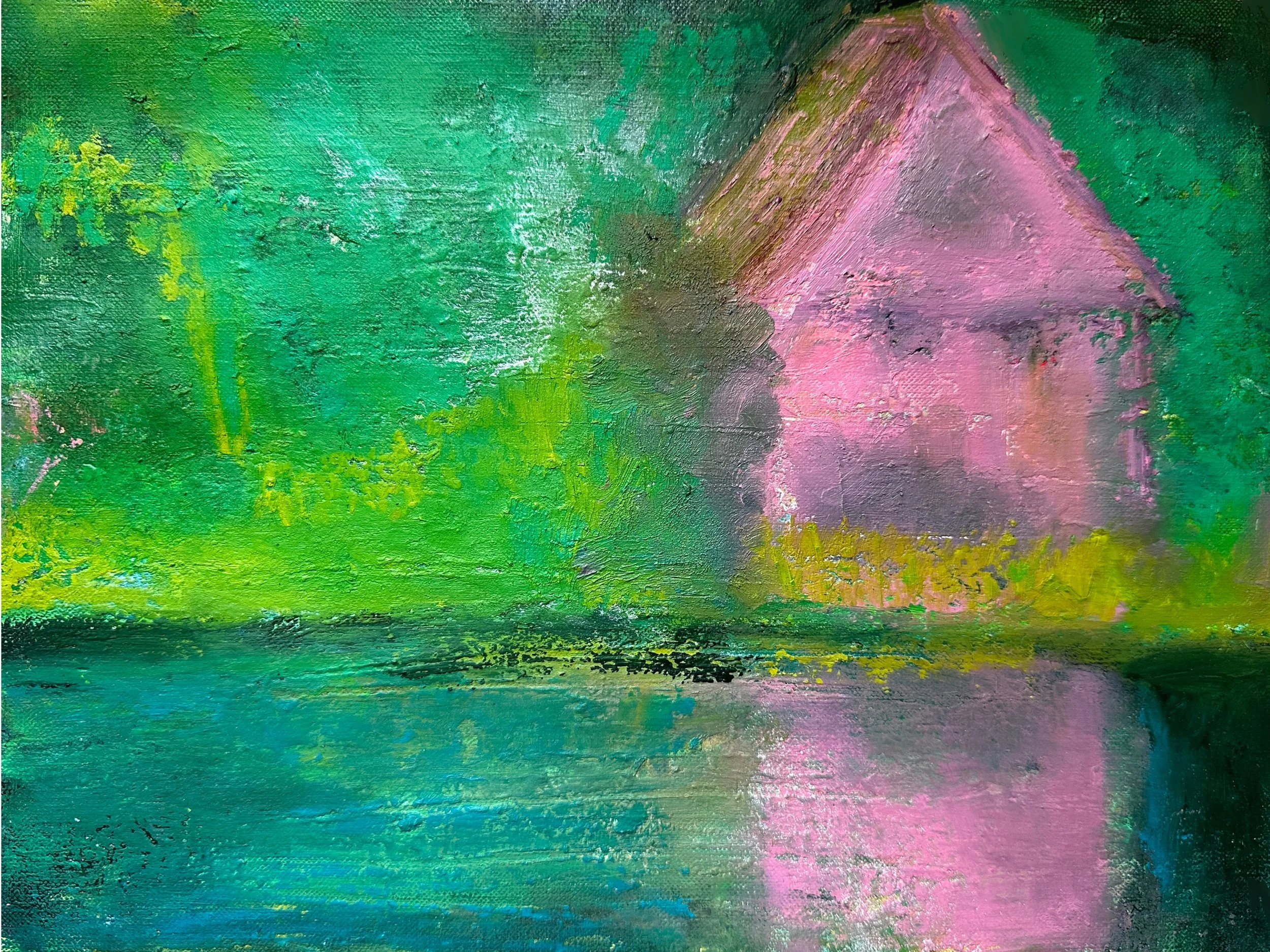 Pink House, Acrylic and Oil Stick on Paper, 2024