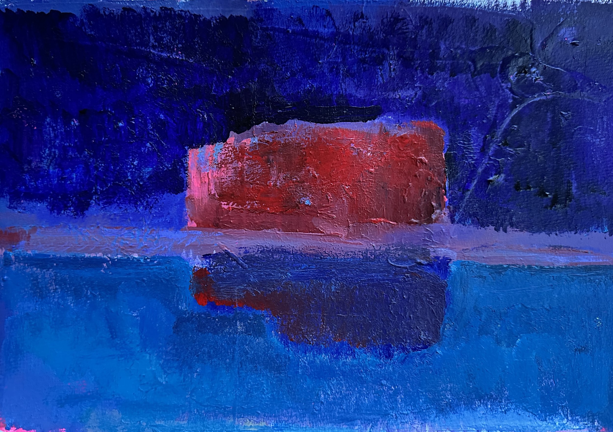 Red Rock, Blue Sky, Acrylic on Paper, 2025