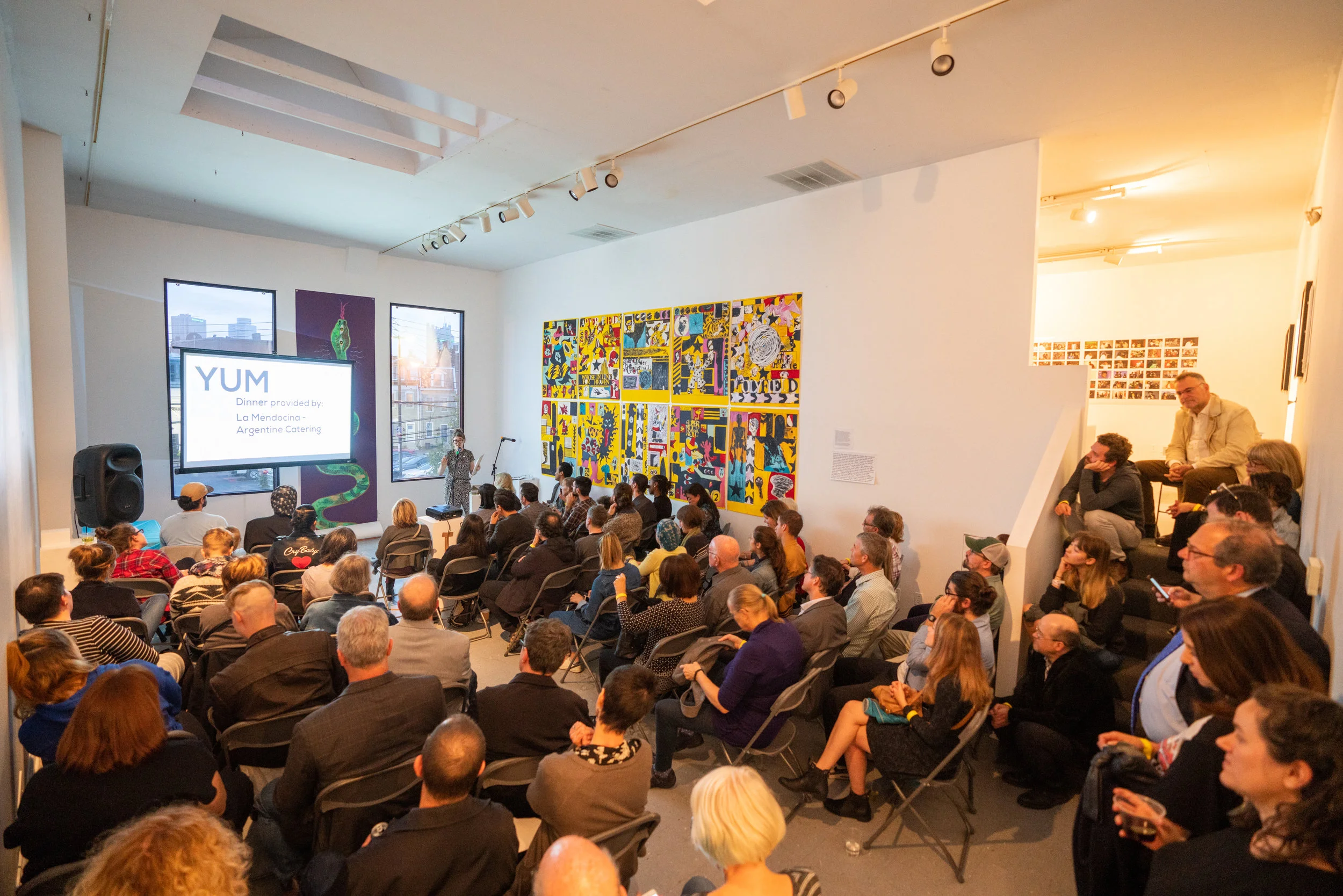 Artist presentation at SIX x ATE an artists talk and dinner series that started in 2013 and is now in its sixth season. Photo: Mike Weber.