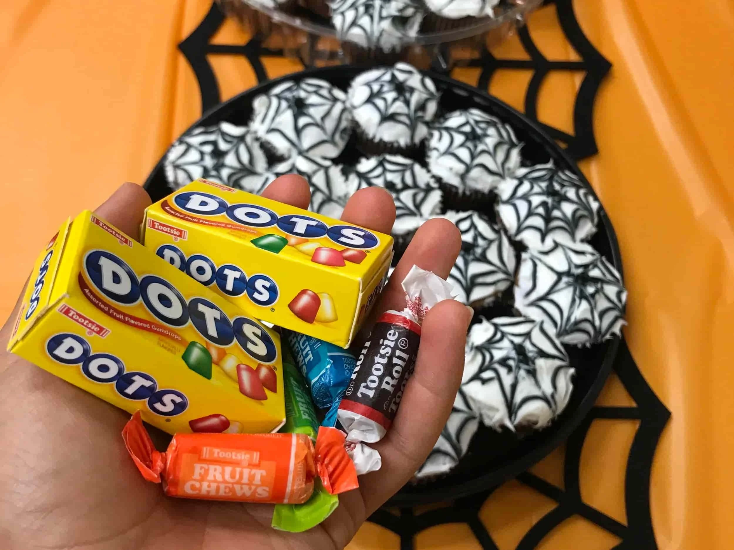 A handful of halloween candy