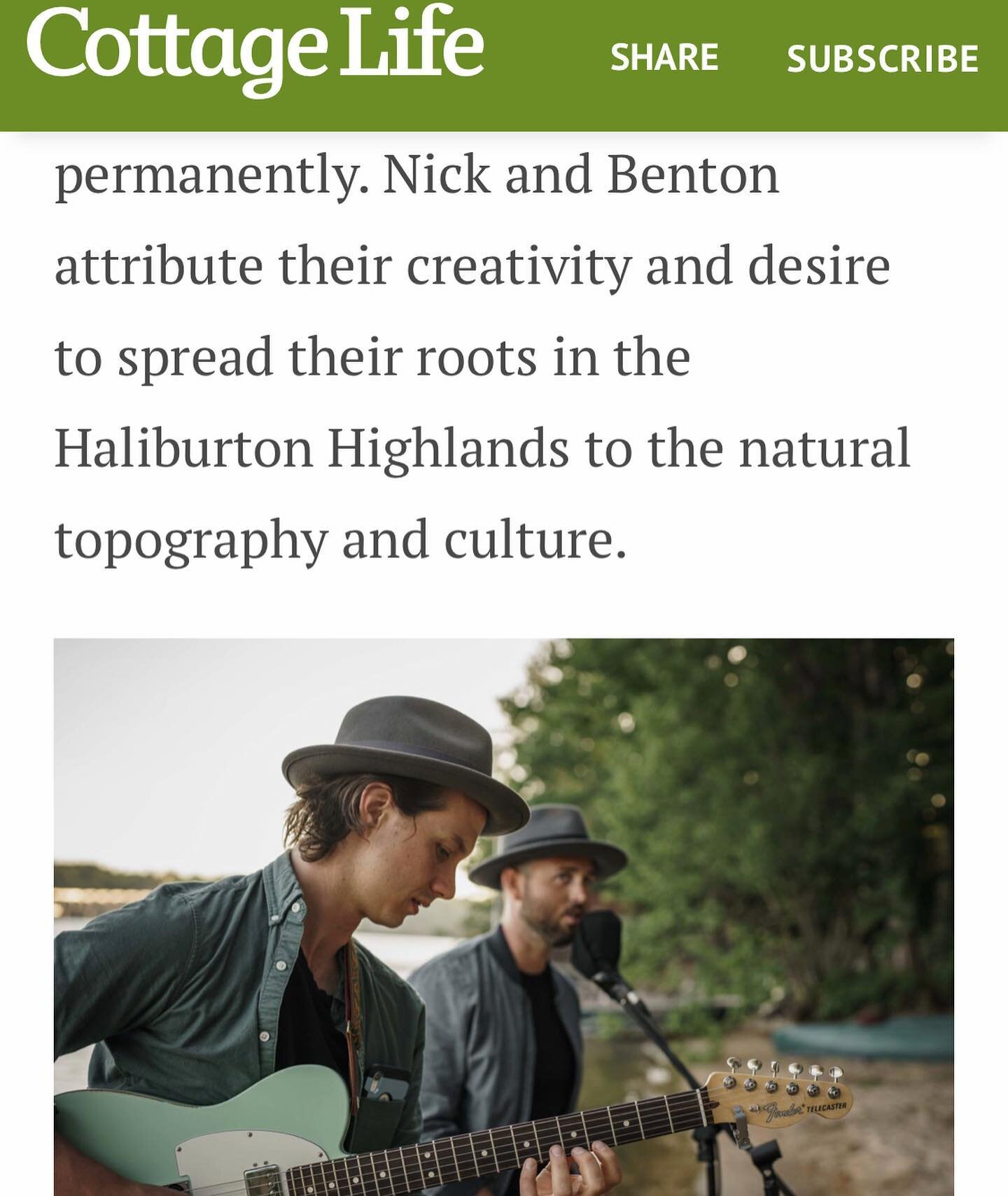 Much love to @cottagelife for this darling piece about us, #bonfiresessions AND our passion for music in the blessed backdrop of #haliburtonhighlands✌️Check out Cottage Life online for the full article! 
.
. 
.
#nickandbenton #atitagain #cottagelife 