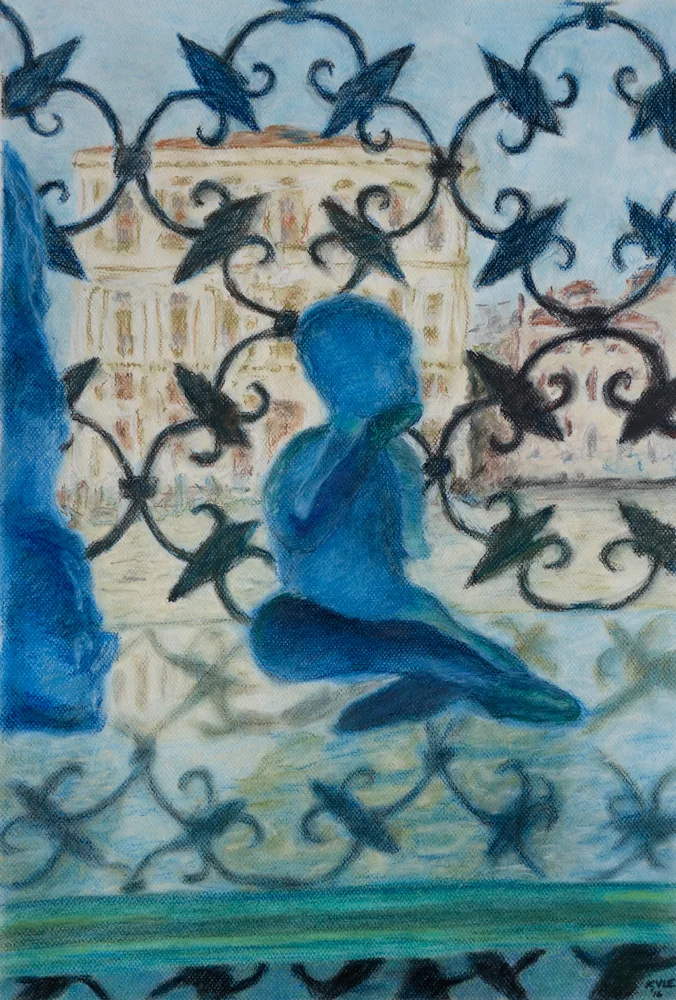 Drawing Guggenheim Venice (pastels) - from photo by artist