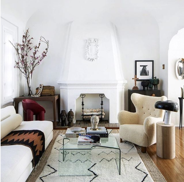 danish design, white furry chair, modern living space