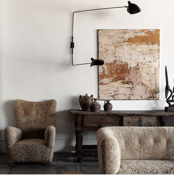 modern bohemian interiors, sheep shear furniture, danish design style