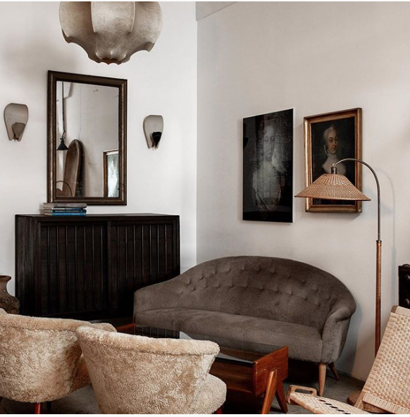danish design inspo, modern bohemian interiors, sheep shear furniture