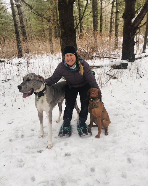 “Sarge our Great Dane is our first “baby”, he’s 140 pounds of cuddle and oddly loves swimming, retrieving, and hiking,” said Kiersten. “We also have a Vizsla named Wisco after our love for this state! He is all about adventure and I don’t go many places without him.”