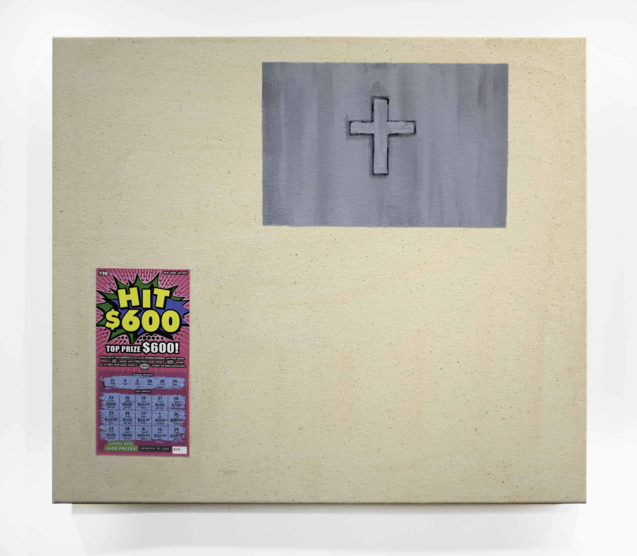  Acrylic, Lottery Ticket on Canvas, 20” x 23”  
