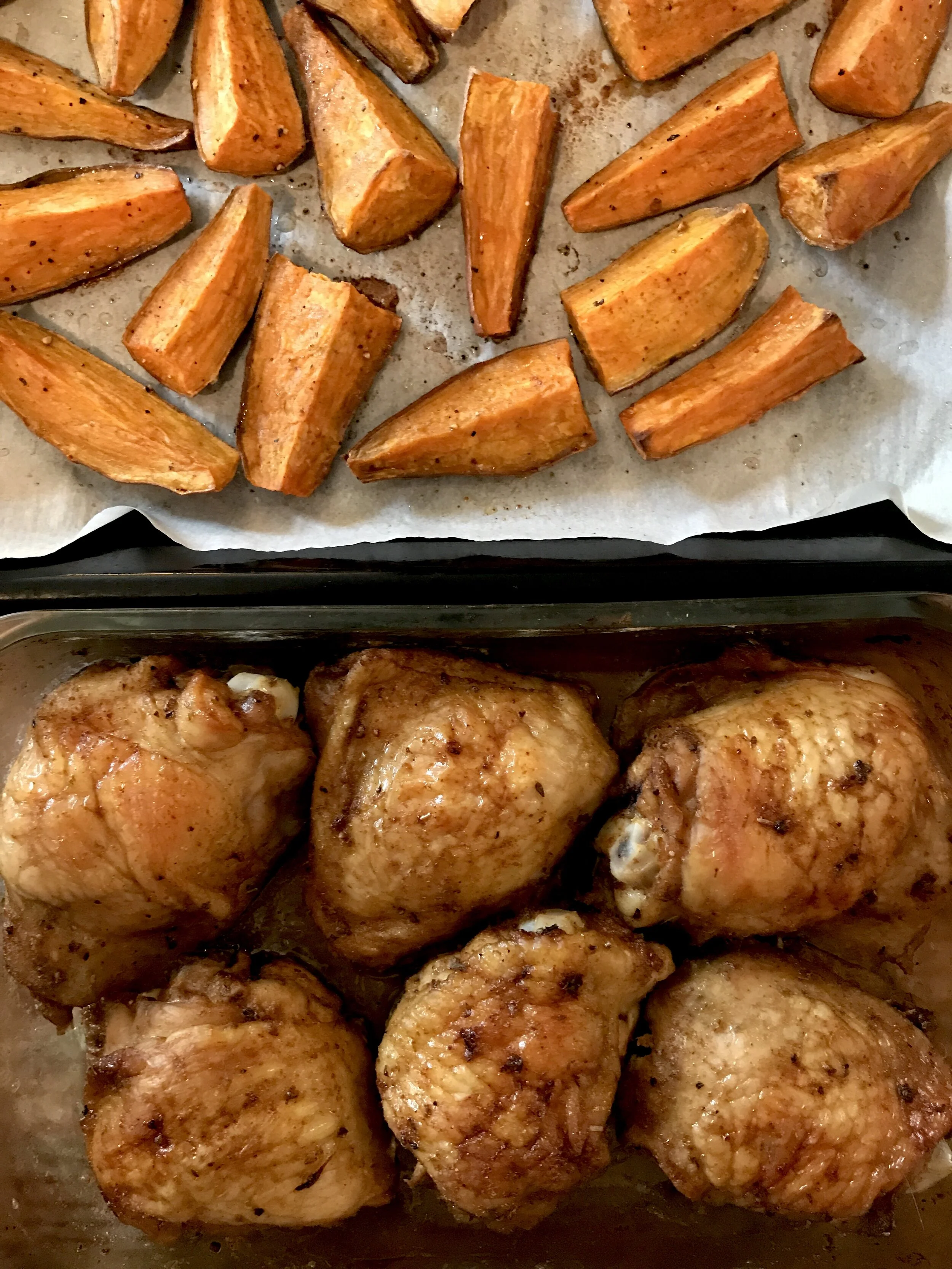 Lime &amp; Herb Roasted Chicken Thighs w/ Cinnamon Dusted Sweet Potatoes