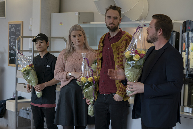Fra venstre: Thomas Khonyong, Cecilia Lundin, Ragnvald Malkenes og Roger Urhaug, alle fra Toma.