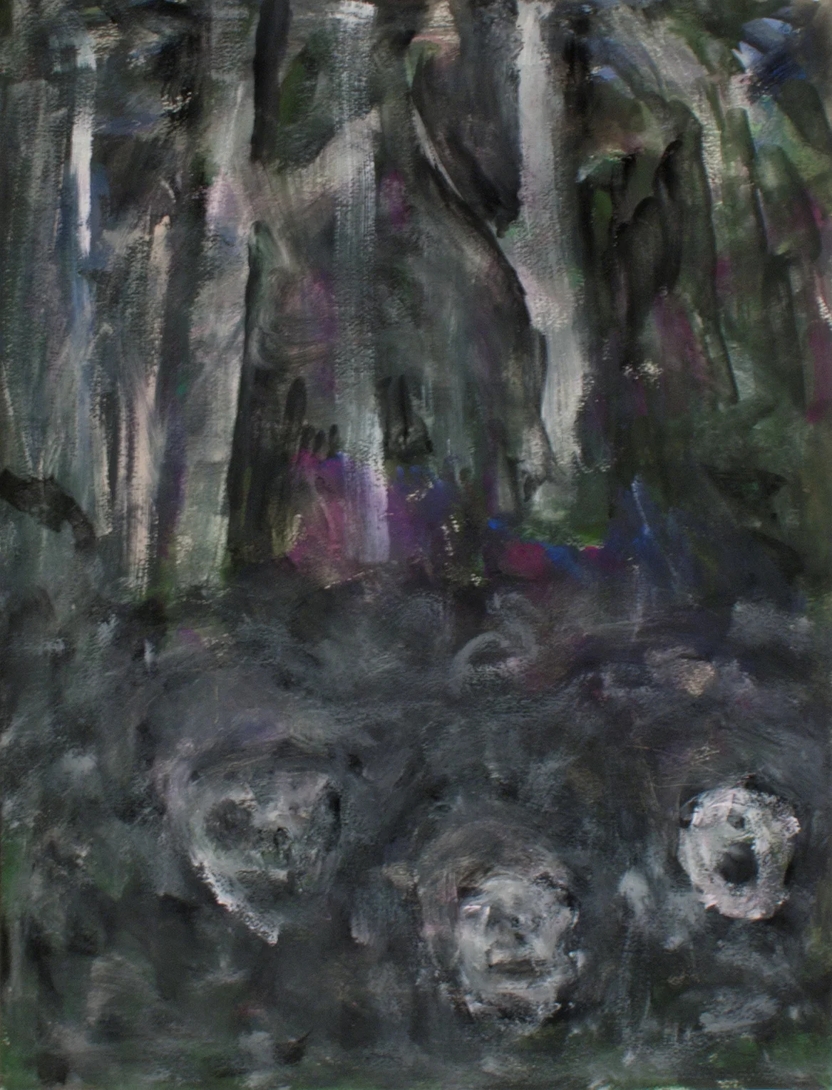 Birches and Skulls , 1999 Acrylic on rag 25 x 19 inches