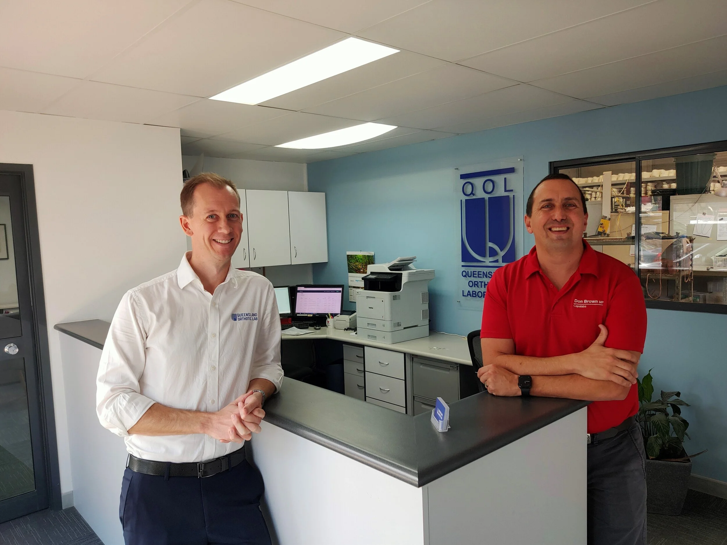 State Member for Capalaba Don Brown and Director of Queensland Orthotic Lab, Kent Sweeting
