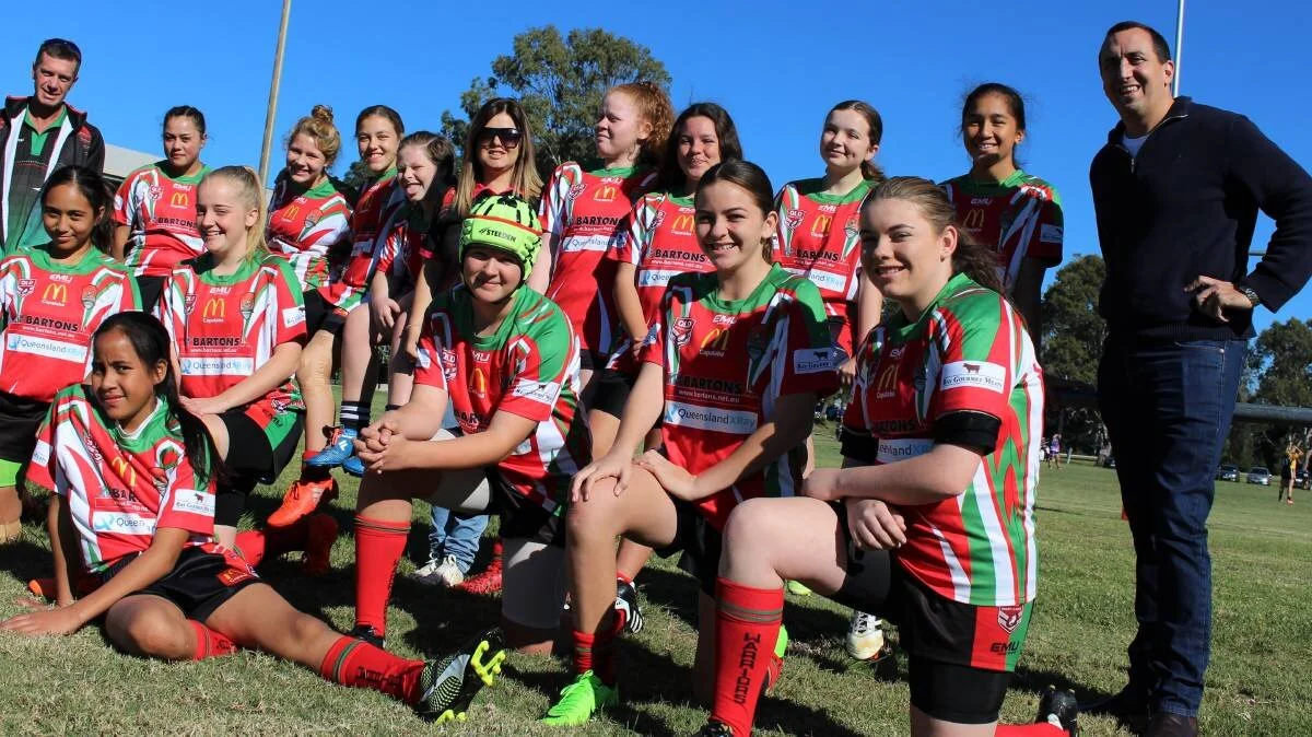Capalaba rugby league players with Capalaba MP Don Brown. Pic:  Redland City Bulletin