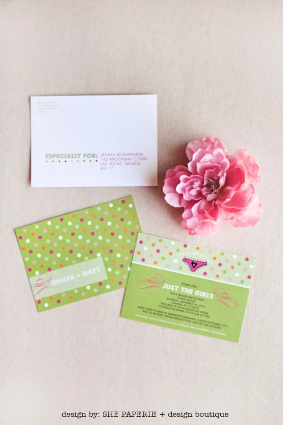 green and hot pink polka dot invitation