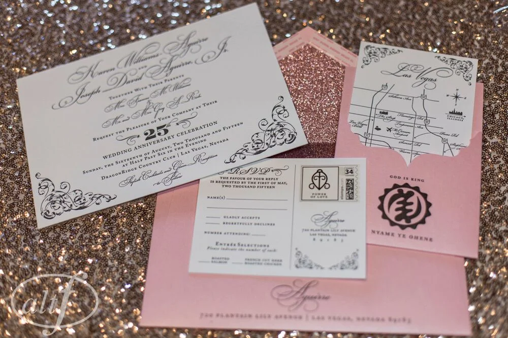 Custom pink wedding invitation suite by Paper and Home