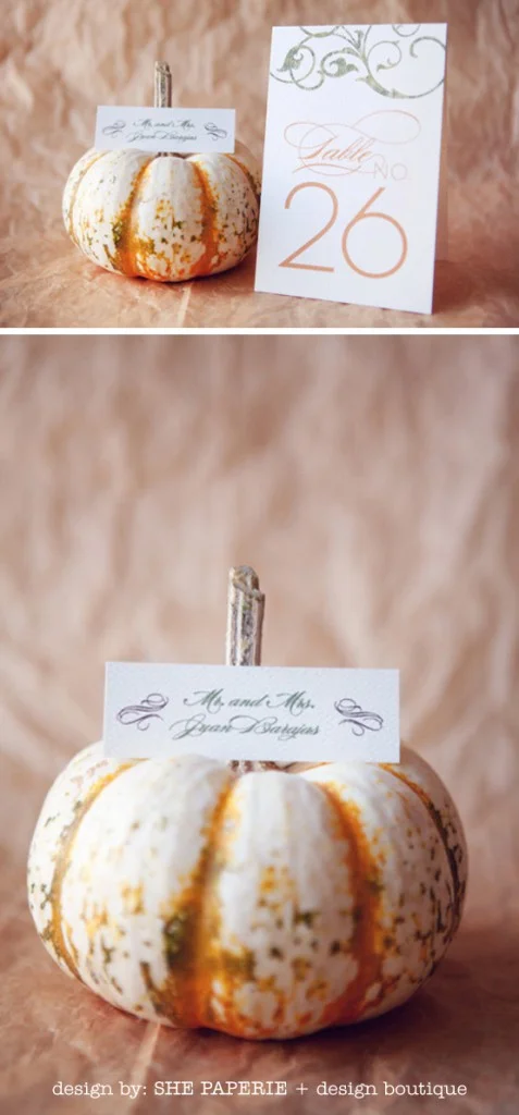 table number and place card with pumpkin