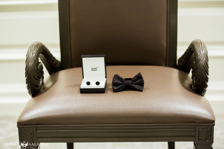 cuff links and bow tie groom