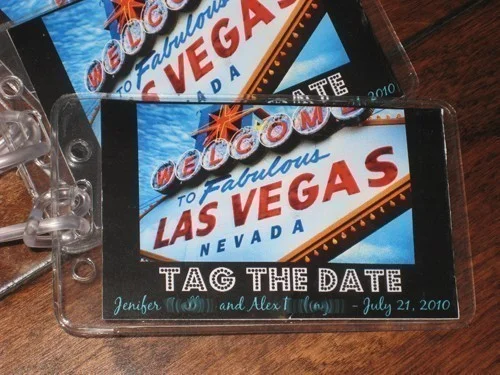 las vegas luggage tag save the date
