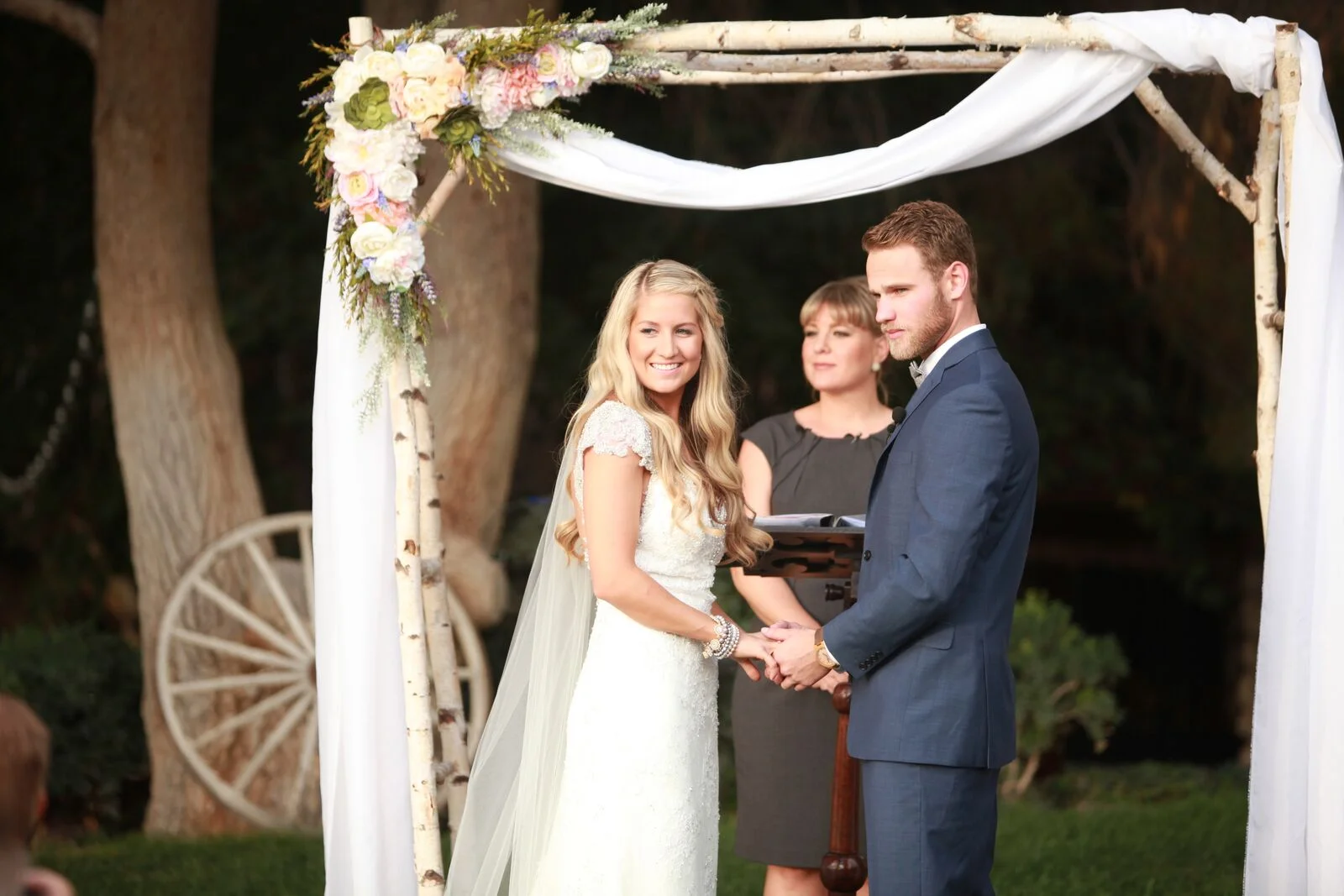 Wedding Ceremony at Legends Ranch. Bride and groom during romantic ceremony