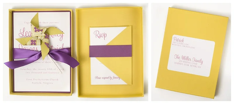 yellow and purple pinwheel invitation