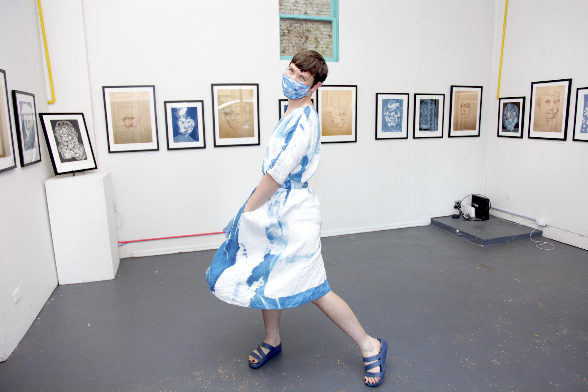    Rachel Mulder   with her exhibition at   Radius Annex  , August 6th, 2021  © Shannon O’Connor 