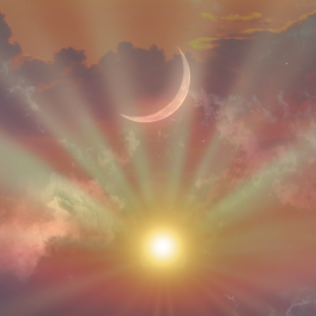 chronotype and time wound with sunrise and crescent moon