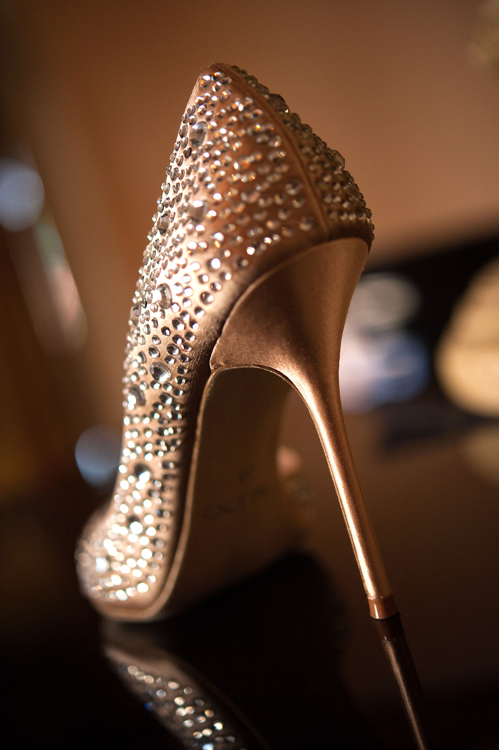 Gold and crystal high heel bride's wedding shoe.