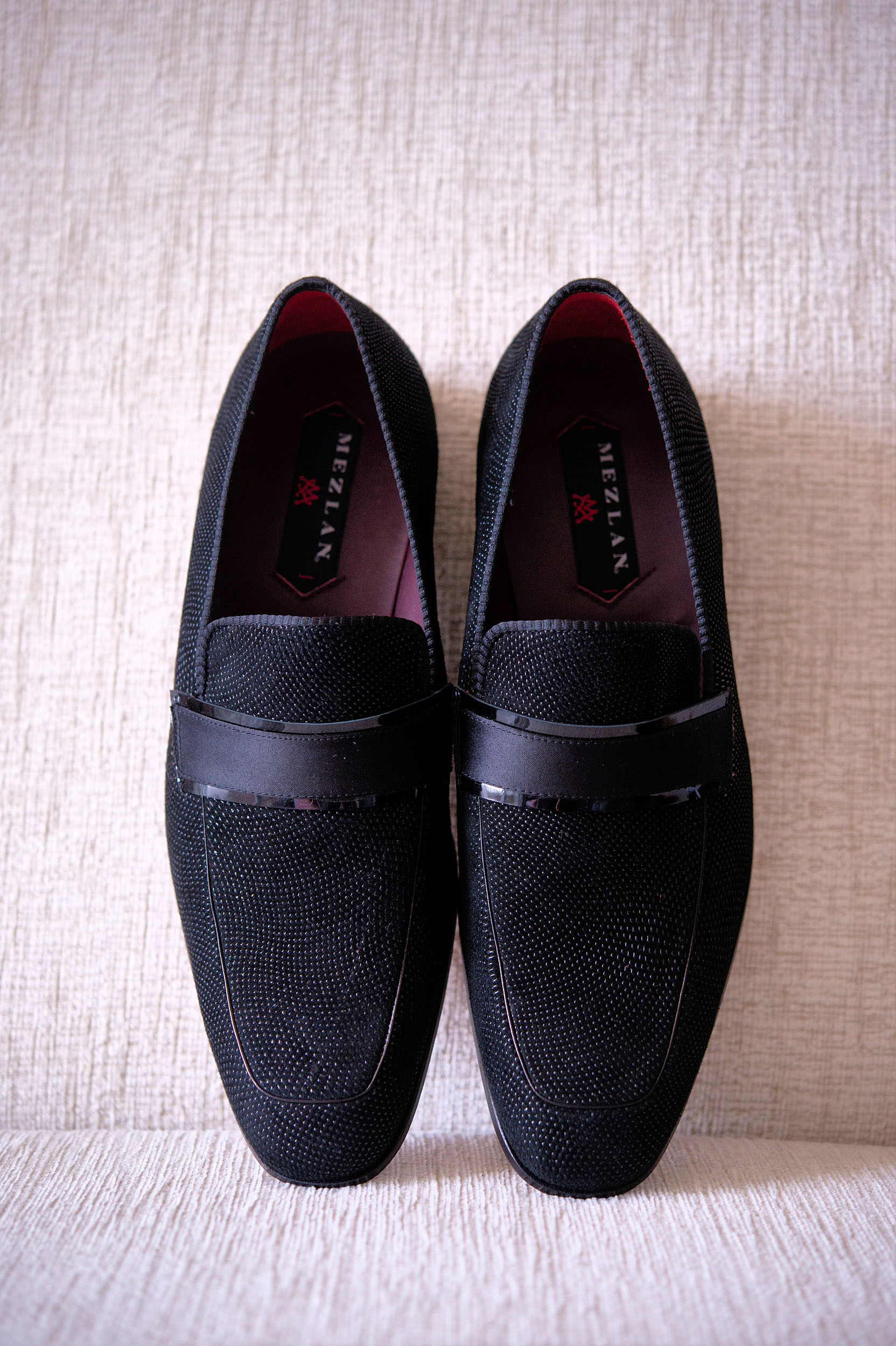 Groom's Mezlan dress shoes detail.