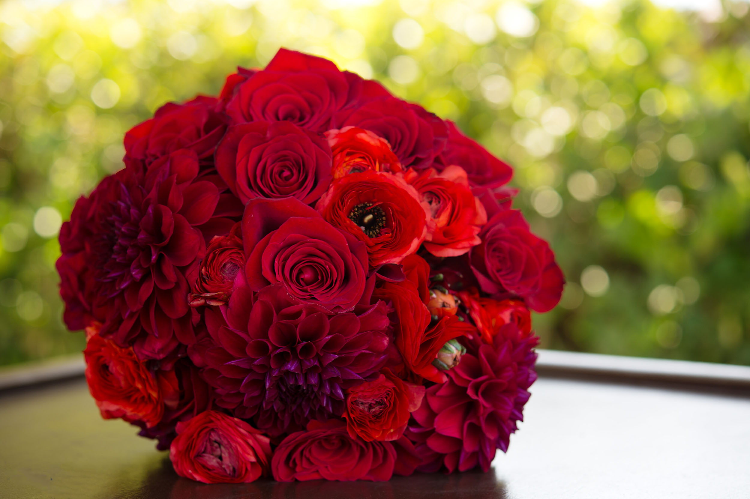 Red rose bride's bouquet at Wiens Family Cellars in Temecula.