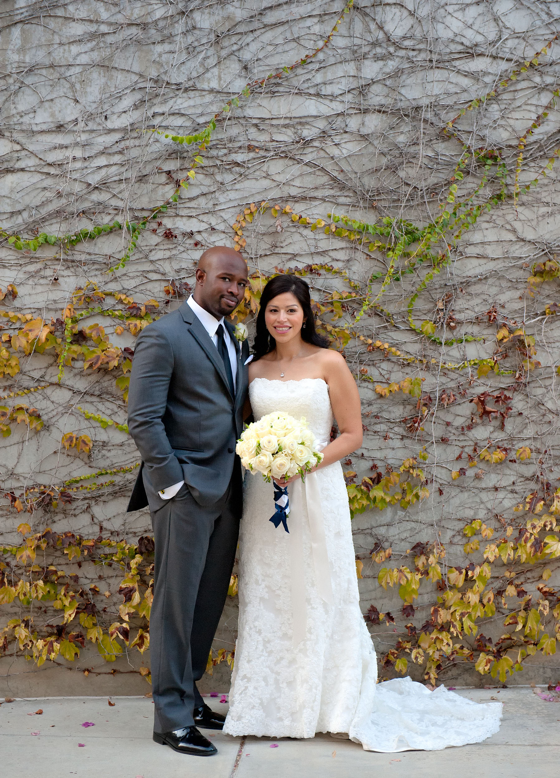 Bride and groom portrait at the City of Brea Community Center.