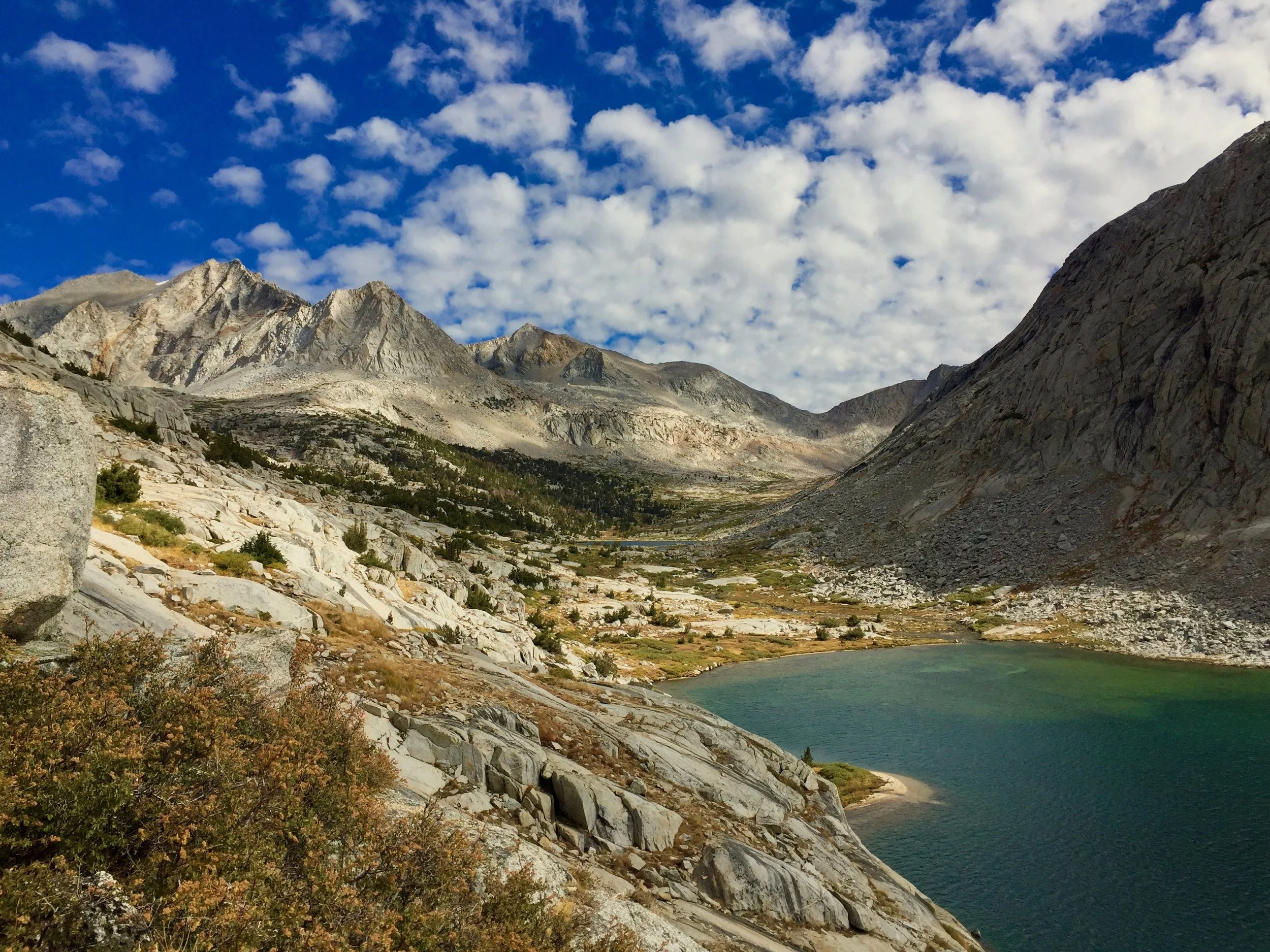 Late afternoon approach between Lower and Upper Palisade Lakes