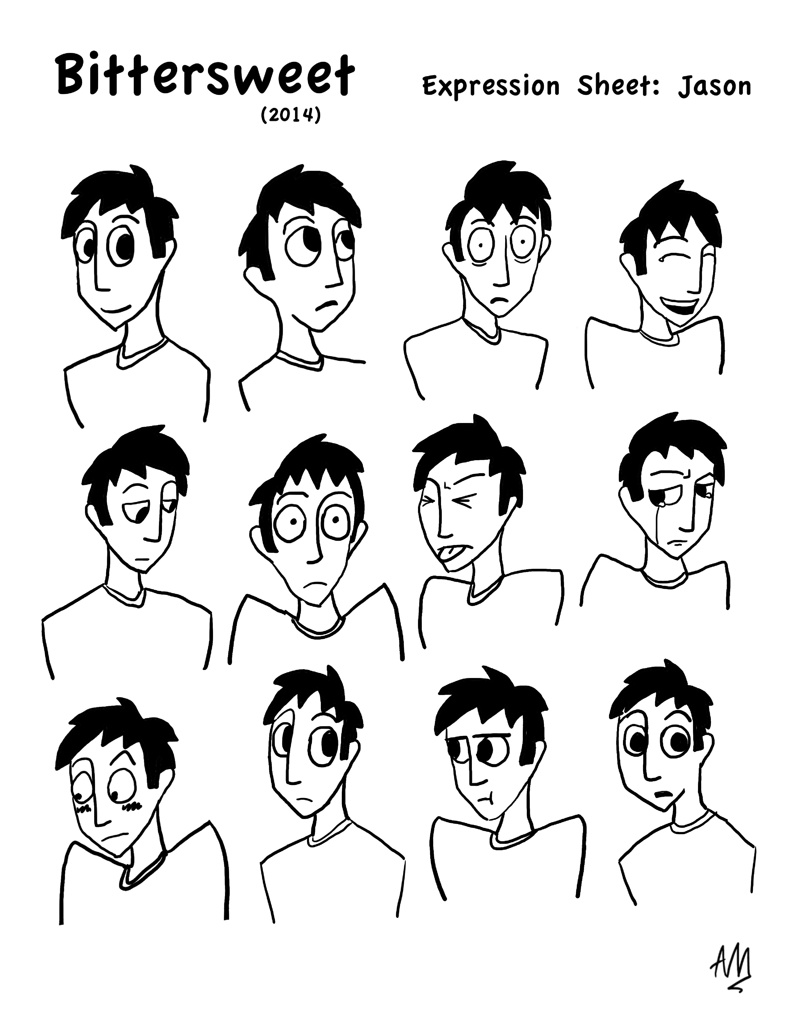 These figures on Jason’s expression sheet were pulled from development sketches I did when searching for how Jason could look.