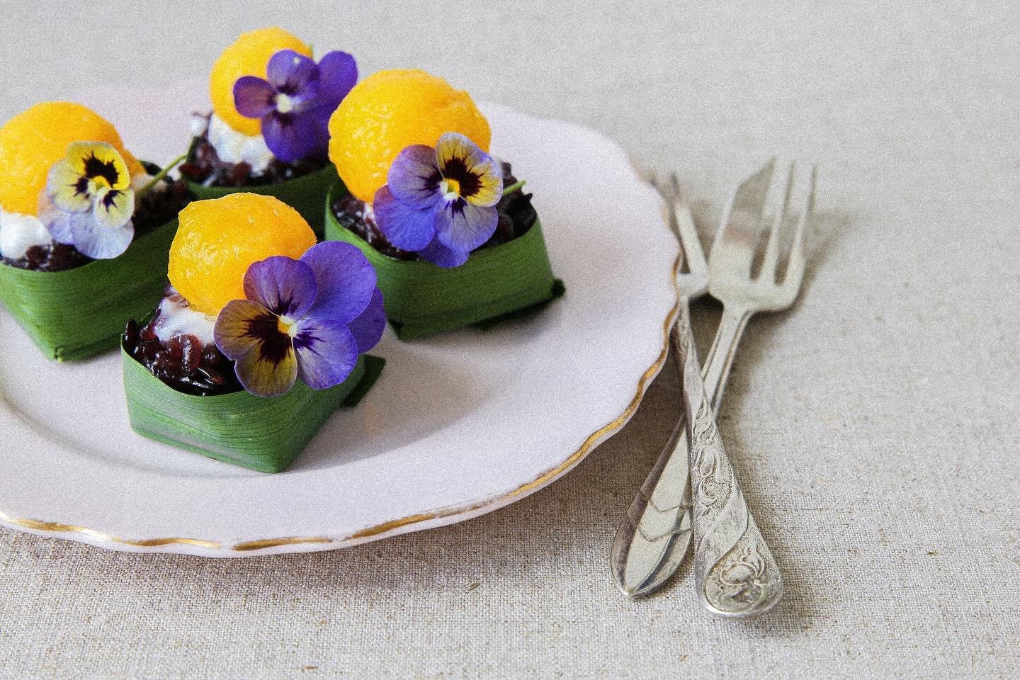 Some of the prettiest little Mango Sticky Rice bites we&rsquo;ve ever made for a wedding reception. Did we wanna cry after making all of the hand made banana leaf cups? Yes. But did we die? That&rsquo;s debatable. But was it worth it? Yes. Now are we